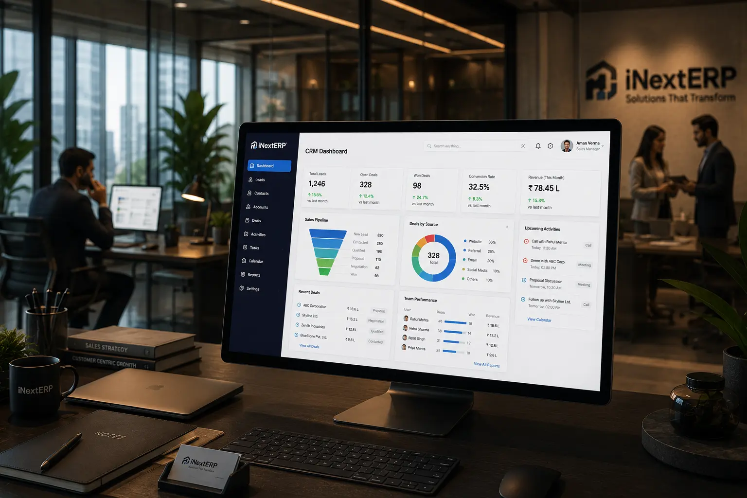CRM dashboard showing sales pipeline and lead management